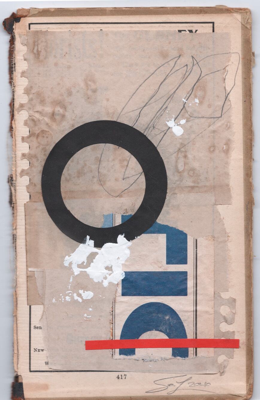 Original Mixed Media Modern Art Collage "Chesil" 4.25x7.25" Signed